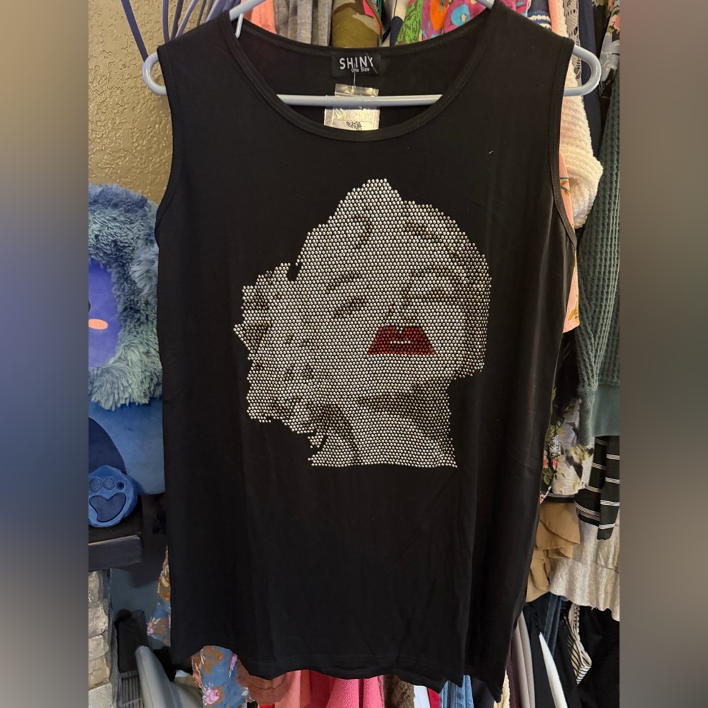 Black Graphic Shimmery & Sparkly Marilyn Monroe Tank Top-NWT